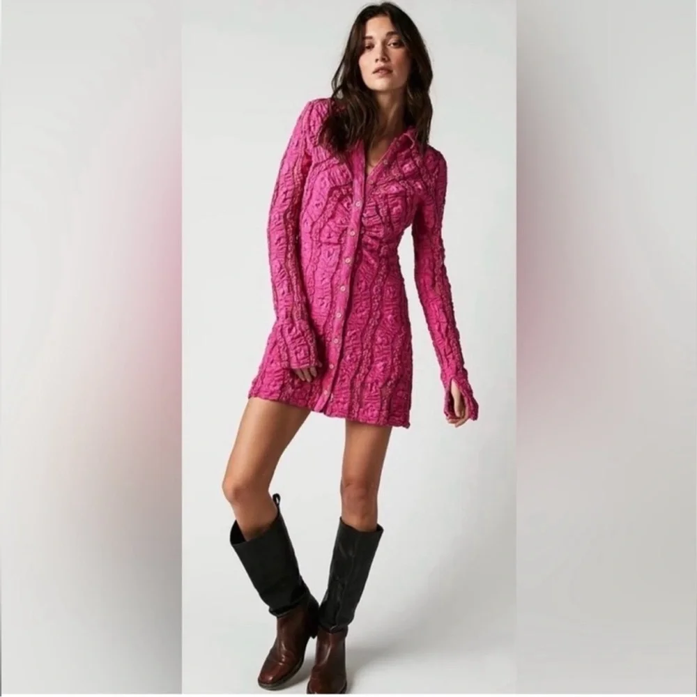 New Free People Shayla Lace Boho Mini Dress - Picture 14 of 14